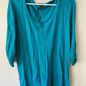 Anthropologie Green Relaxed Blouse with Three-Quarter Sleeves